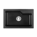 حوض مطبخ بيرويا جرانيت ساقط جزئياً أسفل السطح بالصرف عين واحدة، 68 × 45 سم، أسود