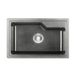 حوض مطبخ بيرويا جرانيت ساقط جزئياً أسفل السطح بالصرف عين واحدة، 68 × 45 سم، رمادي غامق